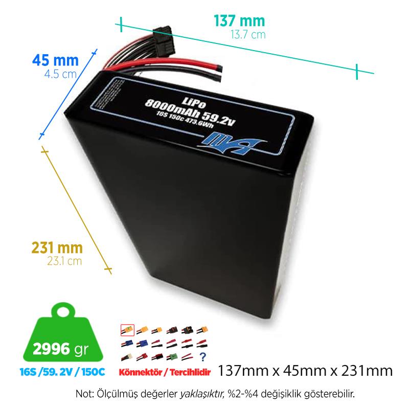 MaxAmps 8000 mAh 16S 2P 150C 59.2v Lityum Polimer LiPo Batarya Pil