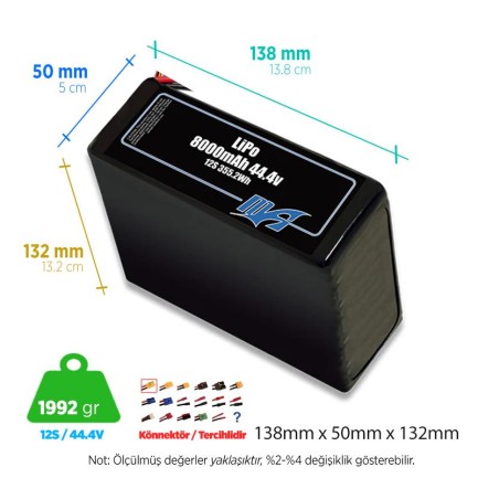 MaxAmps 8000 mAh Lite 12S 20C 44.4v Lityum Polimer LiPo Batarya Pil - Thumbnail