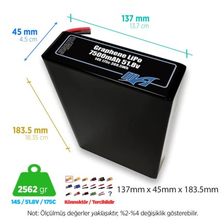 MaxAmps - MaxAmps Graphene LiPo 7500 mAh 14S 2P 175C 51.8v Lityum Polimer LiPo Batarya Pil