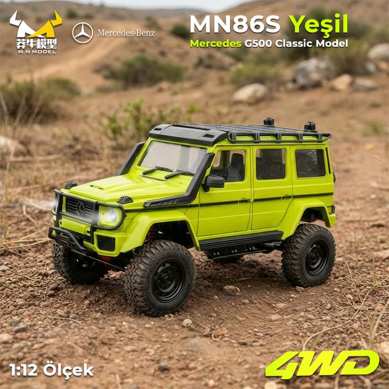 MN Model MN86S 1/12 G-Wagon Mercedes G500 4WD RC Model Rock Crawler Offroad Uzaktan Kumandalı Araba Truck RTR Yeşil+Dahili Işık Seti MN-86S