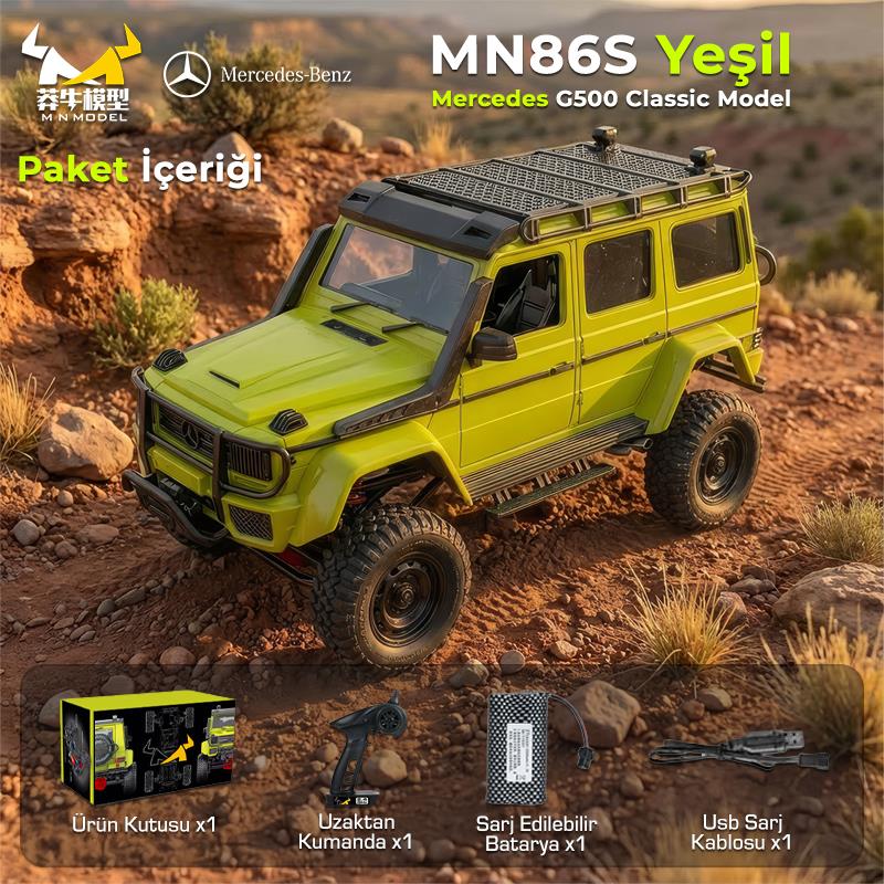MN Model MN86S 1/12 G-Wagon Mercedes G500 4WD RC Model Rock Crawler Offroad Uzaktan Kumandalı Araba Truck RTR Yeşil+Dahili Işık Seti MN-86S