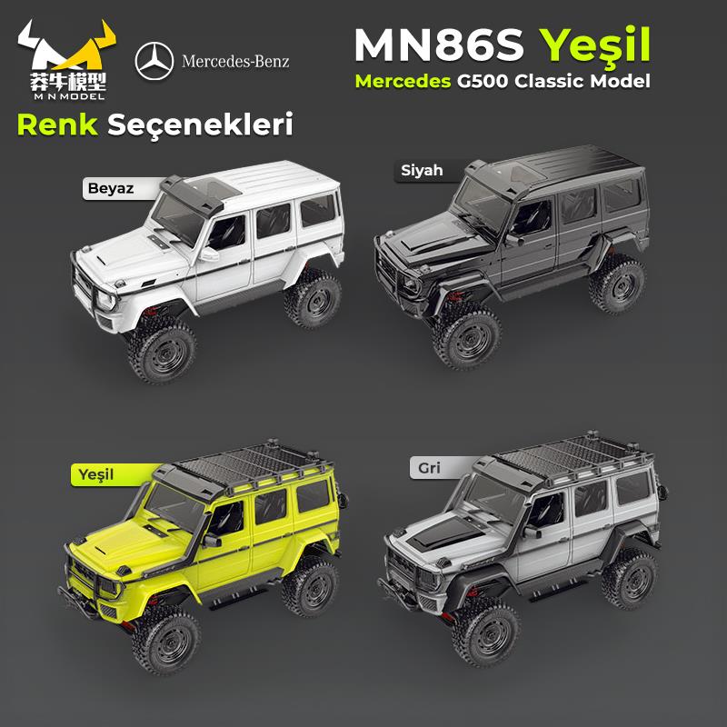 MN Model MN86S 1/12 G-Wagon Mercedes G500 4WD RC Model Rock Crawler Offroad Uzaktan Kumandalı Araba Truck RTR Yeşil+Dahili Işık Seti MN-86S