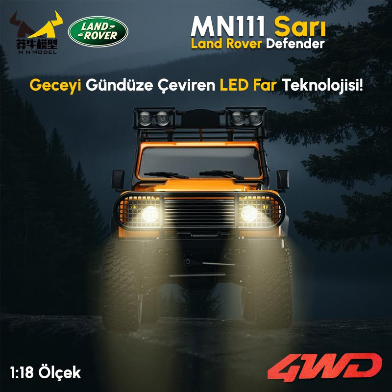 MN Model MN111 1/18 Land Rover Defender 110 4WD RC Crawler Uzaktan Kumandalı Araba Sarı