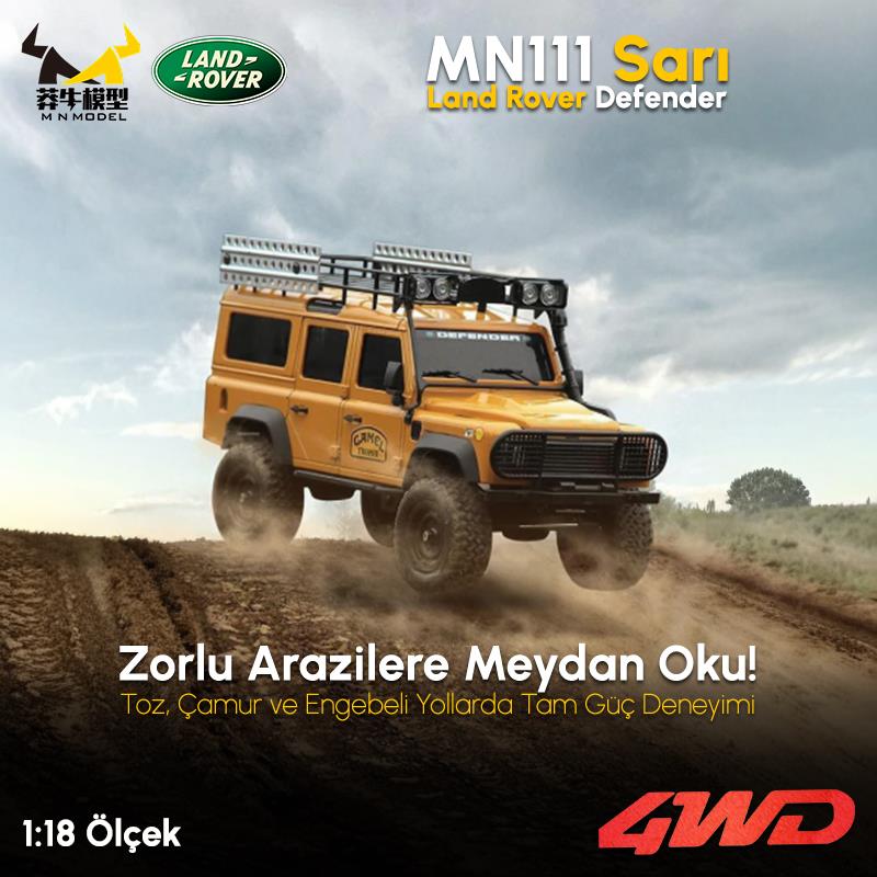 MN Model MN111 1/18 Land Rover Defender 110 4WD RC Crawler Uzaktan Kumandalı Araba Sarı
