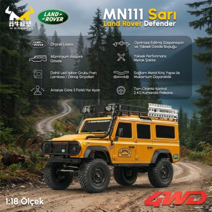 MN Model MN111 1/18 Land Rover Defender 110 4WD RC Crawler Uzaktan Kumandalı Araba Sarı - Thumbnail