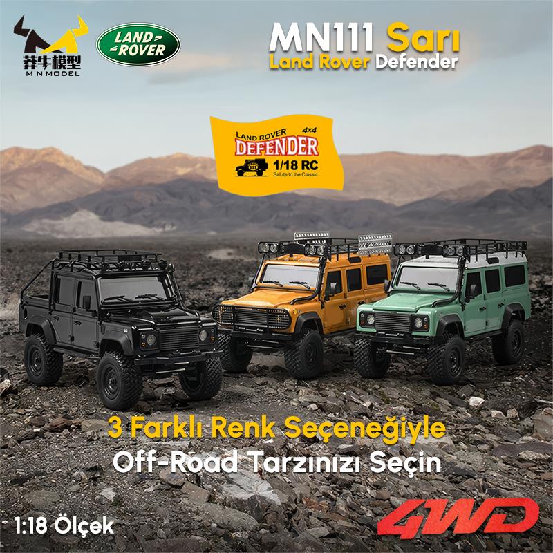 MN Model MN111 1/18 Land Rover Defender 110 4WD RC Crawler Uzaktan Kumandalı Araba Sarı