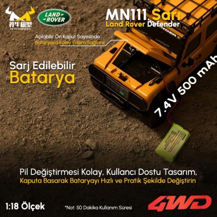 MN Model MN111 1/18 Land Rover Defender 110 4WD RC Crawler Uzaktan Kumandalı Araba Sarı - Thumbnail