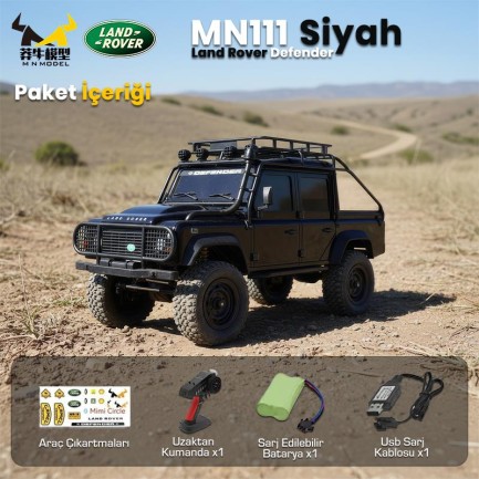 MN Model MN111 1/18 Land Rover Defender 110 4WD RC Model Rock Crawler Offroad Uzaktan Kumandalı Araba Truck RTR Lisanslı Siyah+Dahili Işık Seti MN-111 - Thumbnail