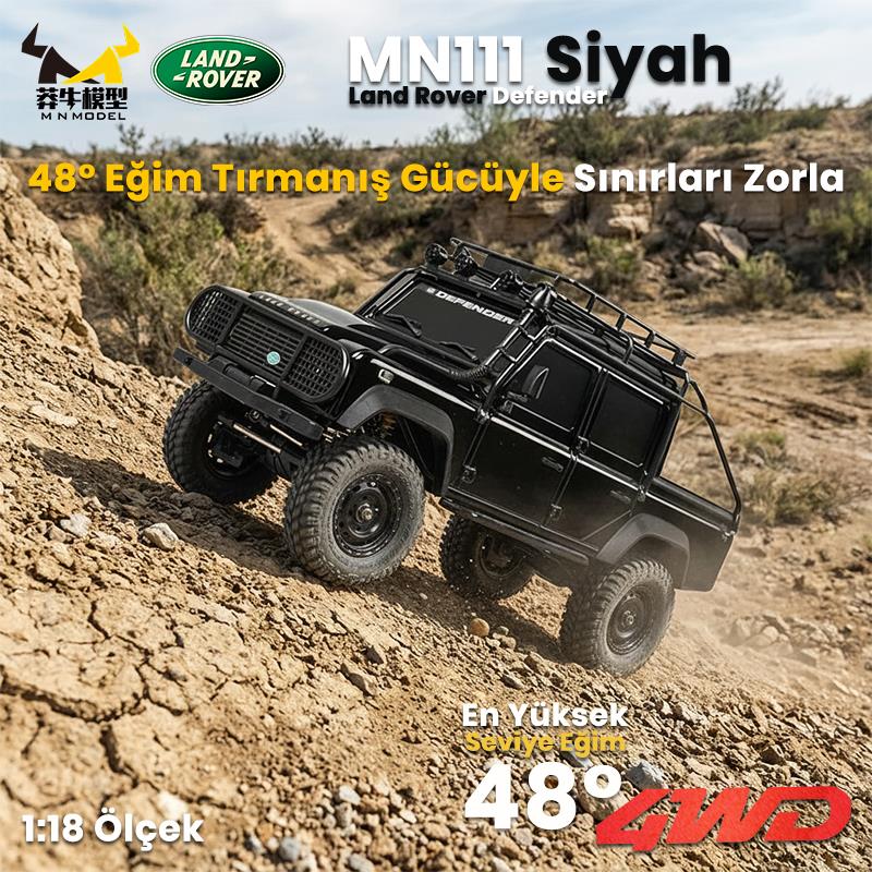 MN Model MN111 1/18 Land Rover Defender 110 4WD RC Model Rock Crawler Offroad Uzaktan Kumandalı Araba Truck RTR Lisanslı Siyah+Dahili Işık Seti MN-111