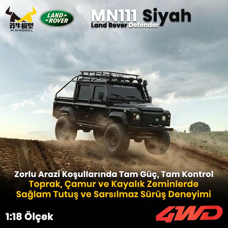 MN Model MN111 1/18 Land Rover Defender 110 4WD RC Model Rock Crawler Offroad Uzaktan Kumandalı Araba Truck RTR Lisanslı Siyah+Dahili Işık Seti MN-111