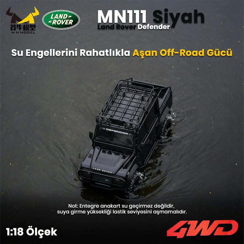 MN Model MN111 1/18 Land Rover Defender 110 4WD RC Model Rock Crawler Offroad Uzaktan Kumandalı Araba Truck RTR Lisanslı Siyah+Dahili Işık Seti MN-111