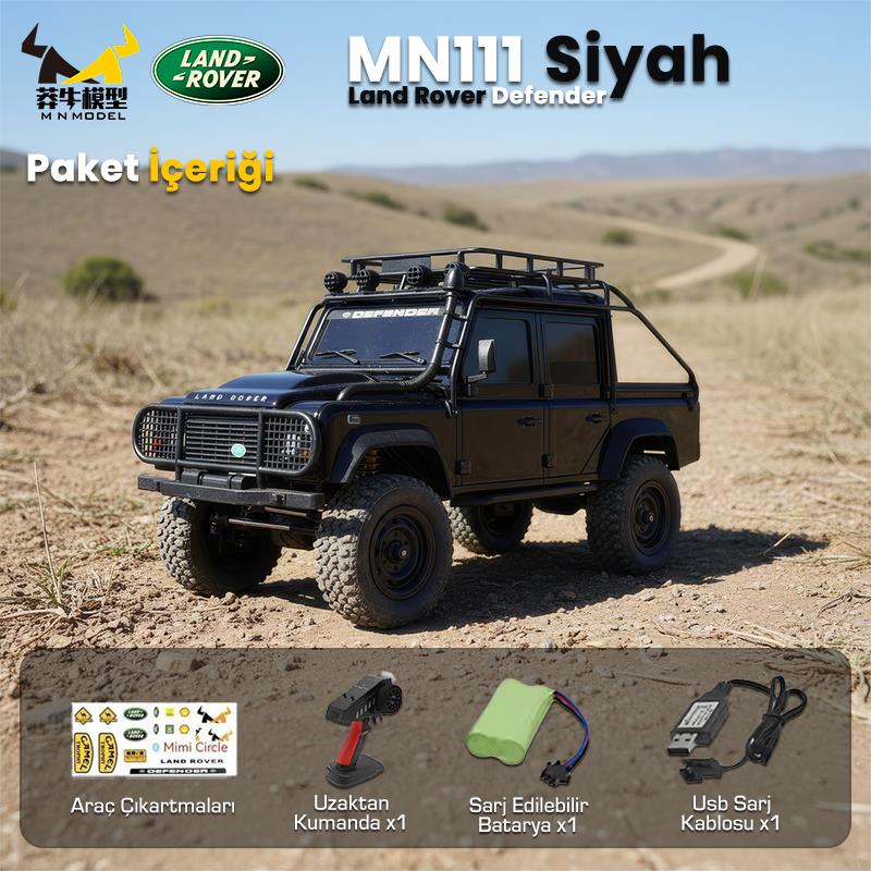 MN Model MN111 1/18 Land Rover Defender 110 4WD RC Model Rock Crawler Offroad Uzaktan Kumandalı Araba Truck RTR Lisanslı Siyah+Dahili Işık Seti MN-111
