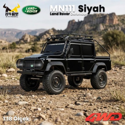 MN Model - MN Model MN111 1/18 Land Rover Defender 110 4WD RC Model Rock Crawler Offroad Uzaktan Kumandalı Araba Truck RTR Lisanslı Siyah+Dahili Işık Seti MN-111