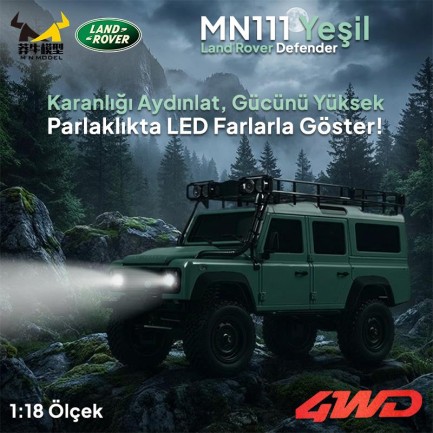 MN Model MN111 1/18 Land Rover Defender 110 4WD RC Crawler Uzaktan Kumandalı Araba Yeşil - Thumbnail