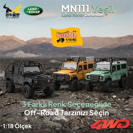 MN Model MN111 1/18 Land Rover Defender 110 4WD RC Crawler Uzaktan Kumandalı Araba Yeşil - Thumbnail