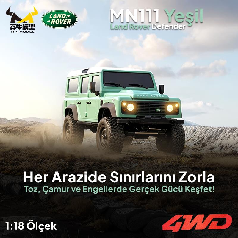 MN Model MN111 1/18 Land Rover Defender 110 4WD RC Model Rock Crawler Offroad Uzaktan Kumandalı Araba Truck RTR Lisanslı Yeşil+Dahili Işık Seti MN-111