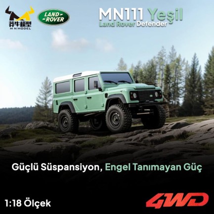 MN Model MN111 1/18 Land Rover Defender 110 4WD RC Model Rock Crawler Offroad Uzaktan Kumandalı Araba Truck RTR Lisanslı Yeşil+Dahili Işık Seti MN-111 - Thumbnail