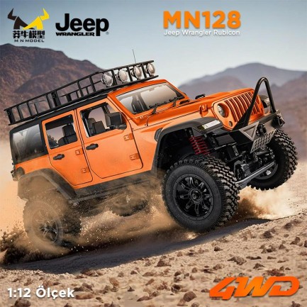 MN Model - MN Model MN128 1/12 Jeep Wrangler Rubicon 4WD RC Model Crawler Offroad Truck Uzaktan Kumandalı Araba RTR Turuncu+Dahili Işık Seti MN-128