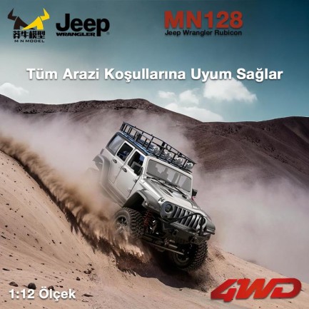 MN Model MN128 1/12 Jeep Wrangler Rubicon 4WD RC Model Crawler Offroad Truck Uzaktan Kumandalı Araba RTR Gümüş+Dahili Işık Seti - Thumbnail