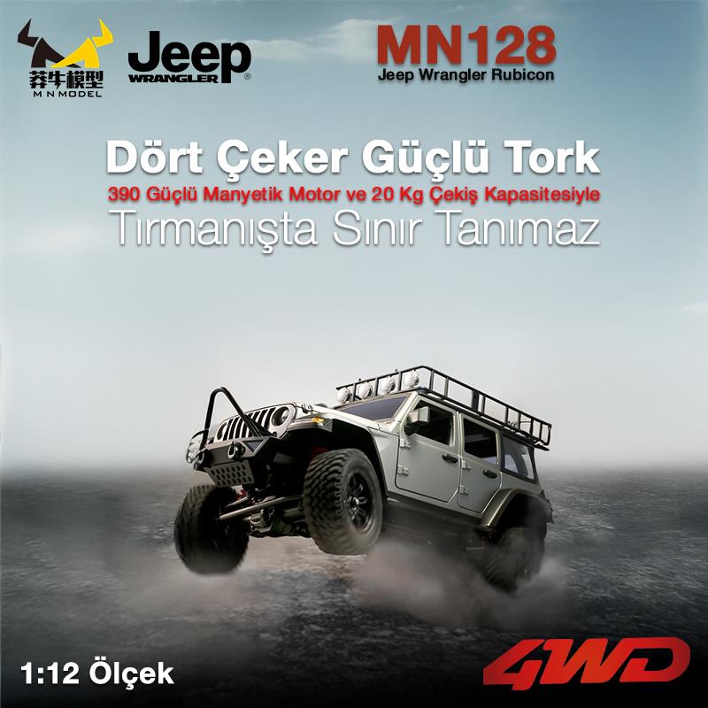 MN Model MN128 1/12 Jeep Wrangler Rubicon 4WD RC Model Crawler Offroad Truck Uzaktan Kumandalı Araba RTR Gümüş+Dahili Işık Seti