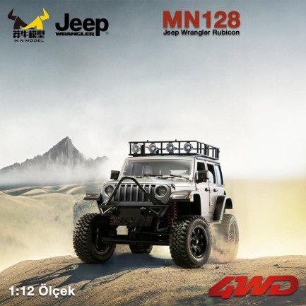 MN Model - MN Model MN128 1/12 Jeep Wrangler Rubicon 4WD RC Model Crawler Offroad Truck Uzaktan Kumandalı Araba RTR Gümüş+Dahili Işık Seti MN-128