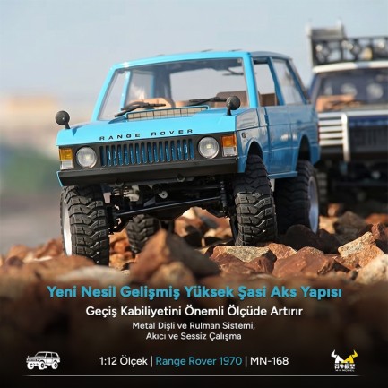MN Model MN168 1/12 Range Rover Classic 1970 4WD Crawler Offroad Uzaktan Kumandalı Araba Arazi Aracı RC Model Car Truck RTR Açık Mavi MN-168 +Dahili Işık Seti - Thumbnail