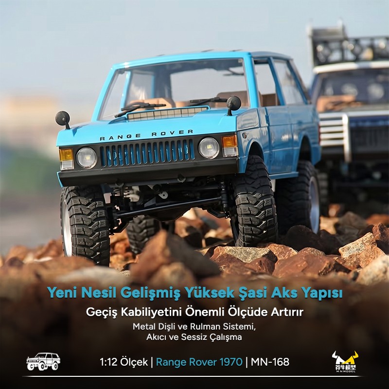 MN Model MN168 1/12 Range Rover Classic 1970 4WD Crawler Offroad Uzaktan Kumandalı Araba Arazi Aracı RC Model Car Truck RTR Açık Mavi MN-168 +Dahili Işık Seti