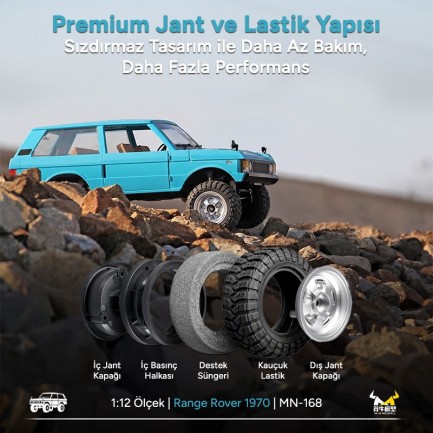 MN Model MN168 1/12 Range Rover Classic 1970 4WD Crawler Offroad Uzaktan Kumandalı Araba Arazi Aracı RC Model Car Truck RTR Açık Mavi MN-168 +Dahili Işık Seti - Thumbnail