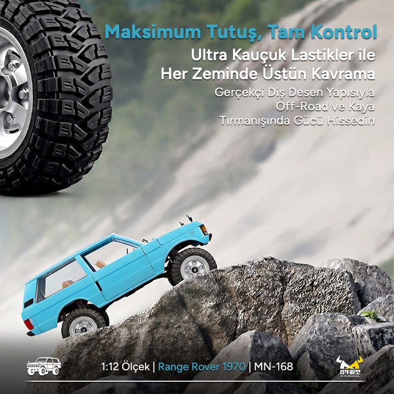 MN Model MN168 1/12 Range Rover Classic 1970 4WD Crawler Offroad Uzaktan Kumandalı Araba Arazi Aracı RC Model Car Truck RTR Açık Mavi MN-168 +Dahili Işık Seti
