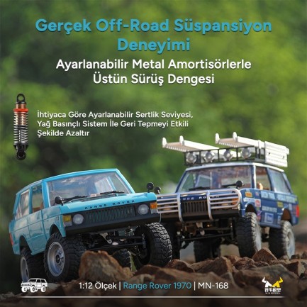 MN Model MN168 1/12 Range Rover Classic 1970 4WD Crawler Offroad Uzaktan Kumandalı Araba Arazi Aracı RC Model Car Truck RTR Açık Mavi MN-168 +Dahili Işık Seti - Thumbnail