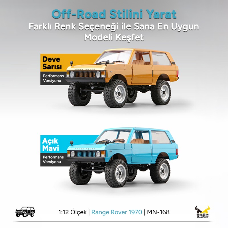 MN Model MN168 1/12 Range Rover Classic 1970 4WD Crawler Offroad Uzaktan Kumandalı Araba Arazi Aracı RC Model Car Truck RTR Açık Mavi MN-168 +Dahili Işık Seti