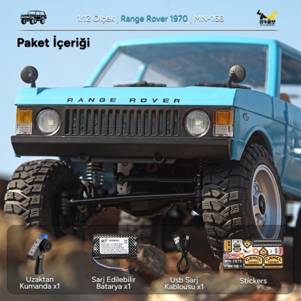 MN Model MN168 1/12 Range Rover Classic 1970 4WD Crawler Offroad Uzaktan Kumandalı Araba Arazi Aracı RC Model Car Truck RTR Açık Mavi MN-168 +Dahili Işık Seti - Thumbnail