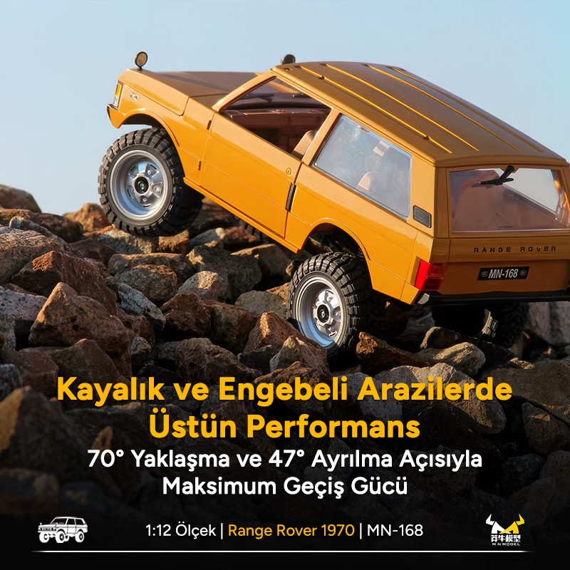 MN Model MN168 1/12 Range Rover Classic 1970 4WD Crawler Offroad Uzaktan Kumandalı Araba Arazi Aracı RC Model Car Truck RTR Sarı MN-168 +Dahili Işık Seti