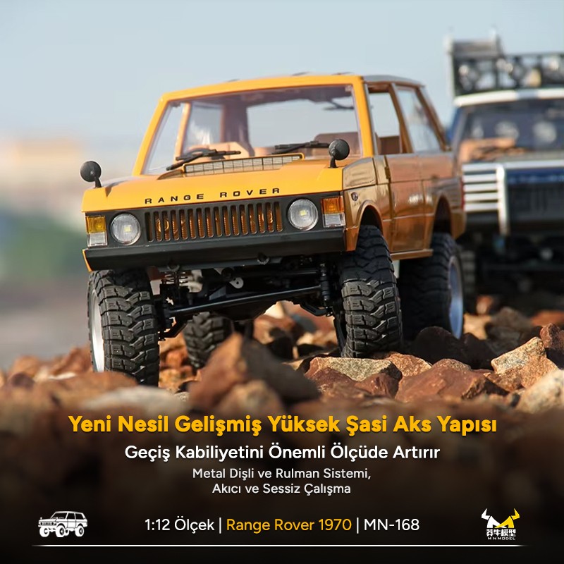 MN Model MN168 1/12 Range Rover Classic 1970 4WD Crawler Offroad Uzaktan Kumandalı Araba Arazi Aracı RC Model Car Truck RTR Sarı MN-168 +Dahili Işık Seti