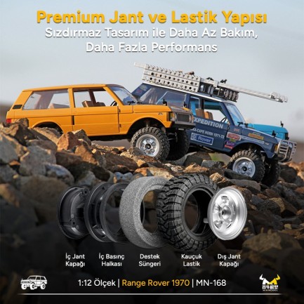 MN Model MN168 1/12 Range Rover Classic 1970 4WD Crawler Offroad Uzaktan Kumandalı Araba Arazi Aracı RC Model Car Truck RTR Sarı MN-168 +Dahili Işık Seti - Thumbnail