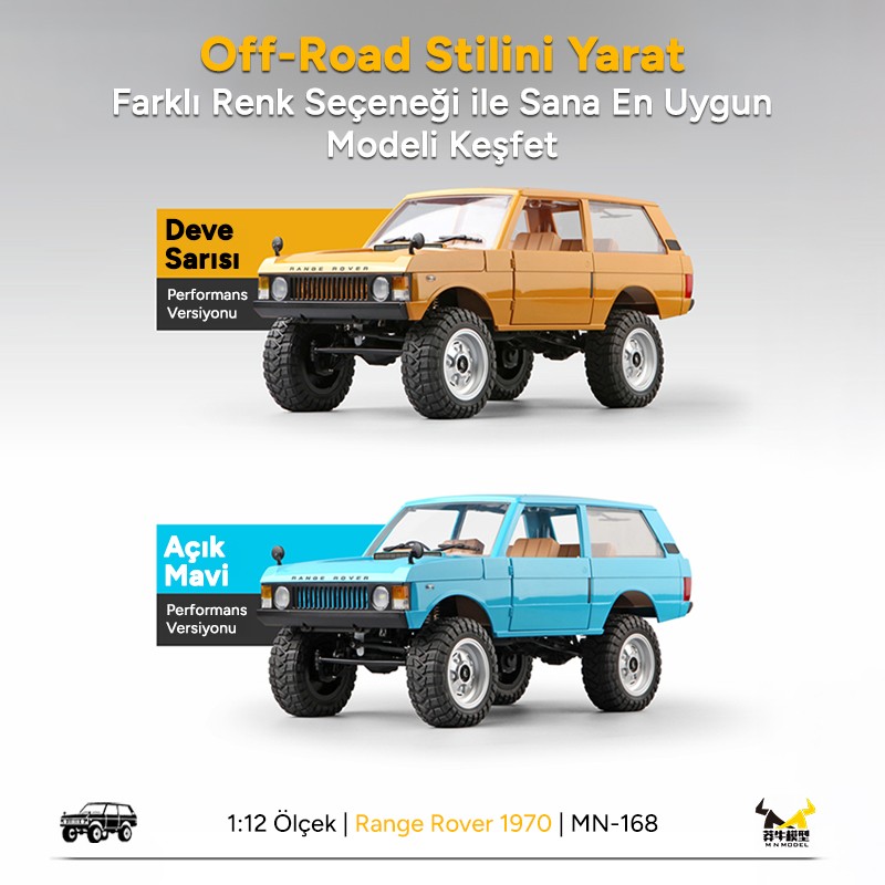 MN Model MN168 1/12 Range Rover Classic 1970 4WD Crawler Offroad Uzaktan Kumandalı Araba Arazi Aracı RC Model Car Truck RTR Sarı MN-168 +Dahili Işık Seti