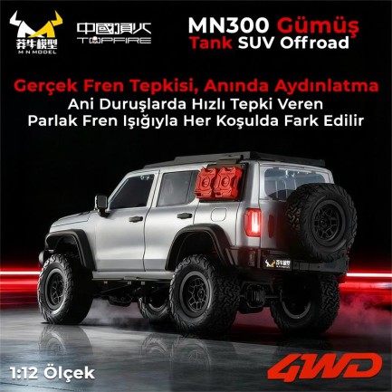 MN Model MN300 1/12 Tank SUV 4WD RC Crawler Offroad Uzaktan Kumandalı Araba Arazi Aracı Model Car Truck RTR Gümüş MN-300 +Dahili Işık Seti - Thumbnail