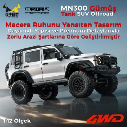 MN Model MN300 1/12 Tank SUV 4WD RC Crawler Offroad Uzaktan Kumandalı Araba Arazi Aracı Model Car Truck RTR Gümüş MN-300 +Dahili Işık Seti - Thumbnail