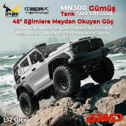 MN Model MN300 1/12 Tank SUV 4WD RC Crawler Offroad Uzaktan Kumandalı Araba Arazi Aracı Model Car Truck RTR Gümüş MN-300 +Dahili Işık Seti - Thumbnail