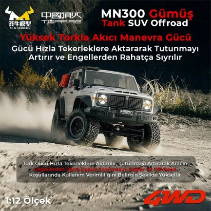 MN Model MN300 1/12 Tank SUV 4WD RC Crawler Offroad Uzaktan Kumandalı Araba Arazi Aracı Model Car Truck RTR Gümüş MN-300 +Dahili Işık Seti - Thumbnail