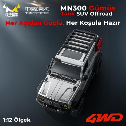 MN Model MN300 1/12 Tank SUV 4WD RC Crawler Offroad Uzaktan Kumandalı Araba Arazi Aracı Model Car Truck RTR Gümüş MN-300 +Dahili Işık Seti - Thumbnail
