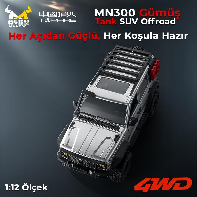 MN Model MN300 1/12 Tank SUV 4WD RC Crawler Offroad Uzaktan Kumandalı Araba Arazi Aracı Model Car Truck RTR Gümüş MN-300 +Dahili Işık Seti
