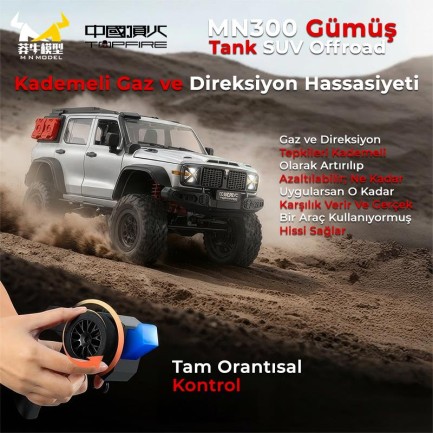 MN Model MN300 1/12 Tank SUV 4WD RC Crawler Offroad Uzaktan Kumandalı Araba Arazi Aracı Model Car Truck RTR Gümüş MN-300 +Dahili Işık Seti - Thumbnail