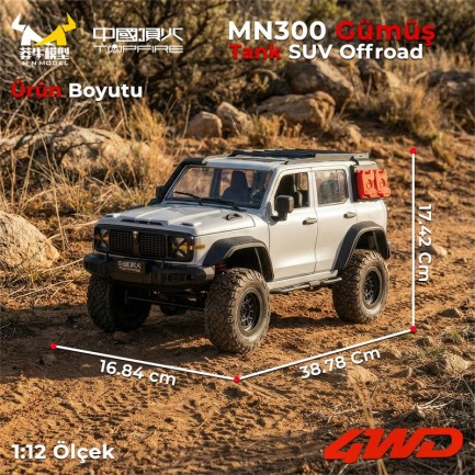 MN Model MN300 1/12 Tank SUV 4WD RC Crawler Offroad Uzaktan Kumandalı Araba Arazi Aracı Model Car Truck RTR Gümüş MN-300 +Dahili Işık Seti - Thumbnail