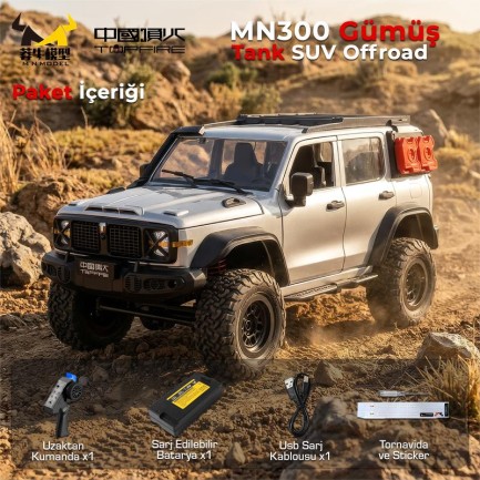 MN Model MN300 1/12 Tank SUV 4WD RC Crawler Offroad Uzaktan Kumandalı Araba Arazi Aracı Model Car Truck RTR Gümüş MN-300 +Dahili Işık Seti - Thumbnail