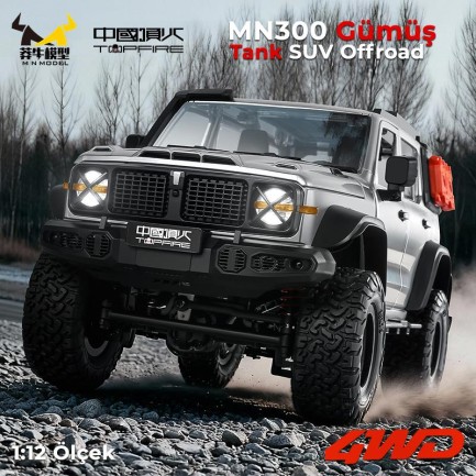 MN Model - MN Model MN300 1/12 Tank SUV 4WD RC Crawler Offroad Uzaktan Kumandalı Araba Arazi Aracı Model Car Truck RTR Gümüş MN-300 +Dahili Işık Seti