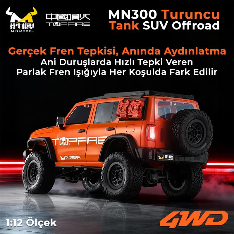 MN Model MN300 1/12 Tank SUV 4WD RC Crawler Offroad Uzaktan Kumandalı Araba Arazi Aracı Model Car Truck RTR Turuncu MN-300 +Dahili Işık Seti