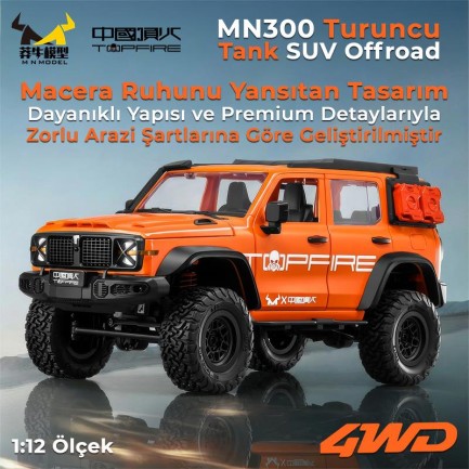MN Model MN300 1/12 Tank SUV 4WD RC Crawler Offroad Uzaktan Kumandalı Araba Arazi Aracı Model Car Truck RTR Turuncu MN-300 +Dahili Işık Seti - Thumbnail