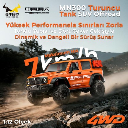 MN Model MN300 1/12 Tank SUV 4WD RC Crawler Offroad Uzaktan Kumandalı Araba Arazi Aracı Model Car Truck RTR Turuncu MN-300 +Dahili Işık Seti - Thumbnail