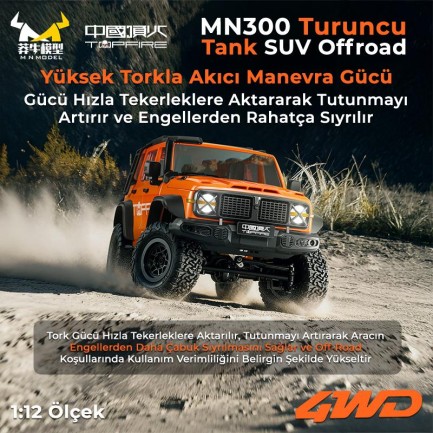 MN Model MN300 1/12 Tank SUV 4WD RC Crawler Offroad Uzaktan Kumandalı Araba Arazi Aracı Model Car Truck RTR Turuncu MN-300 +Dahili Işık Seti - Thumbnail